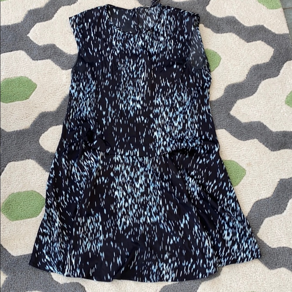 Theory black silk cap sleeve dress w/ galaxy print
